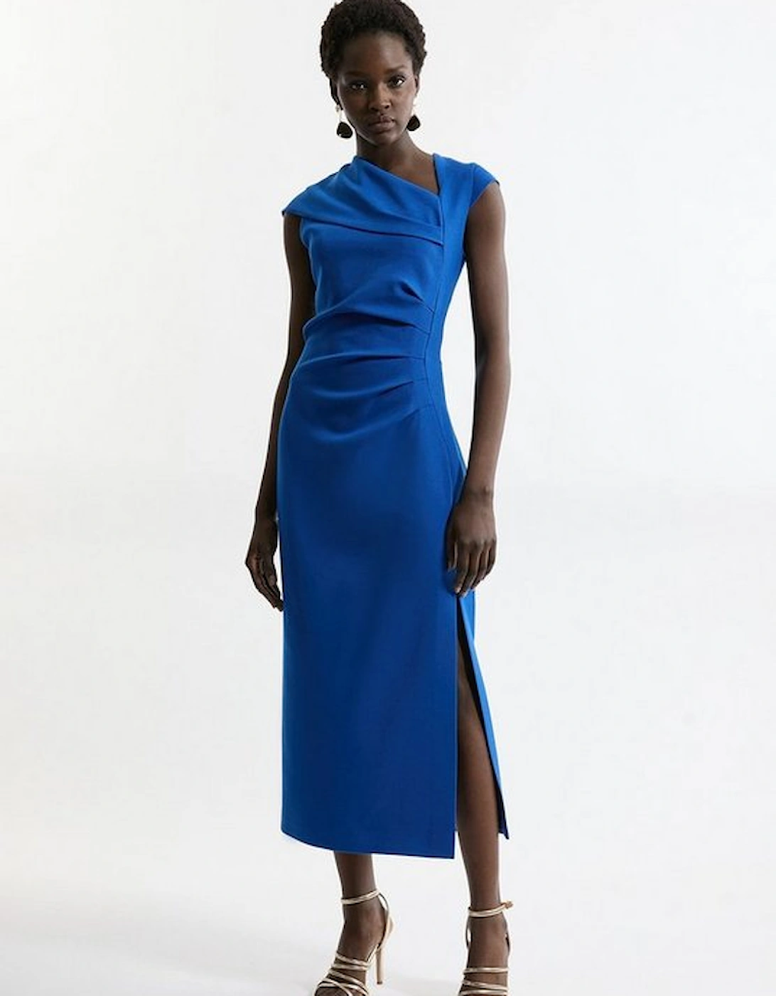 Petite Structured Crepe Asymmetric Neck Midi Dress, 4 of 3