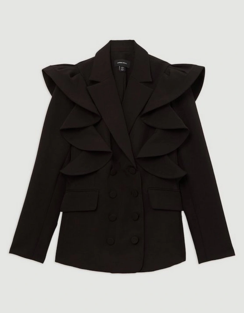 Tailored Drama Ruffle Double Breasted Blazer