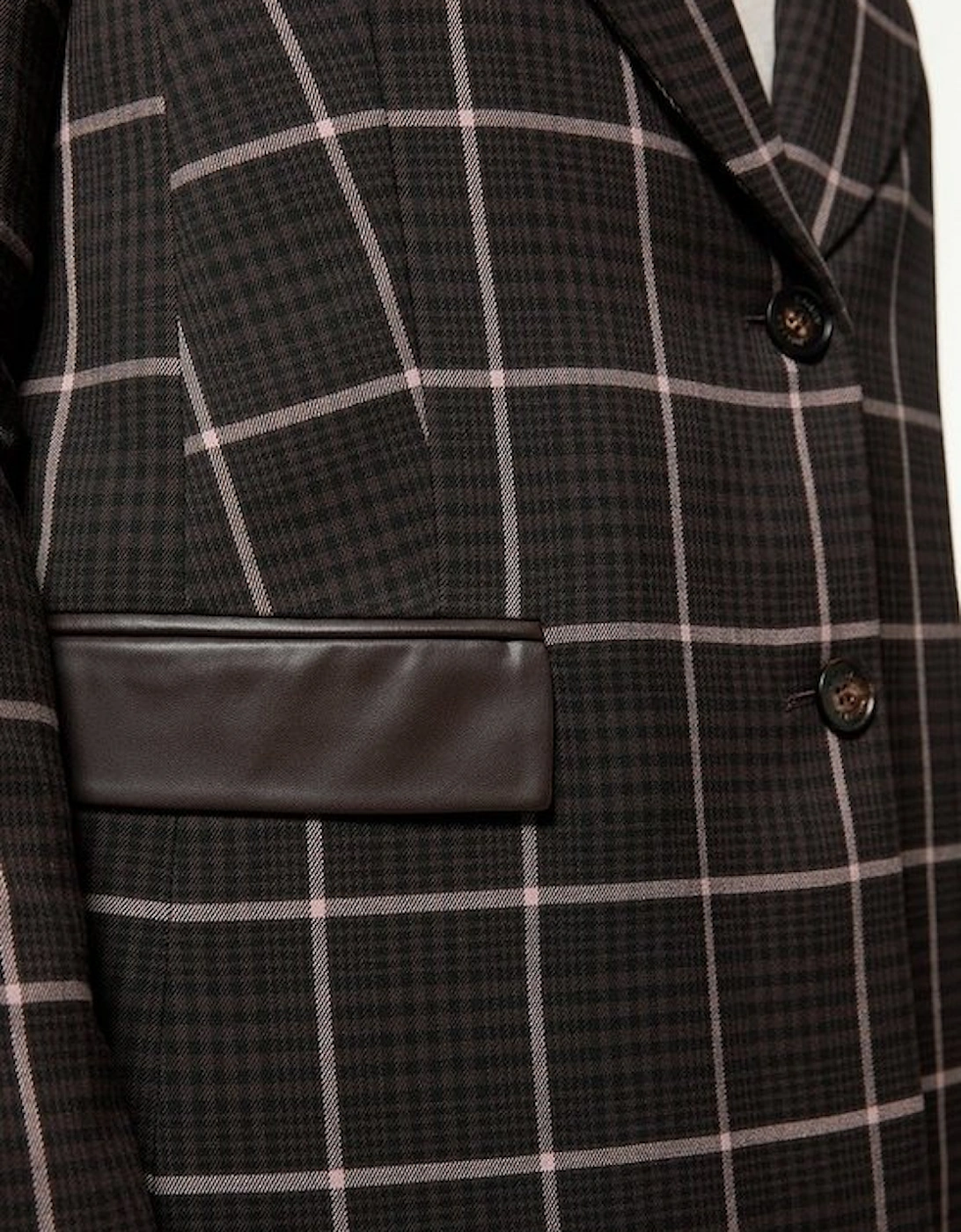 Plus Size Check Pu Mix Tailored Jacket