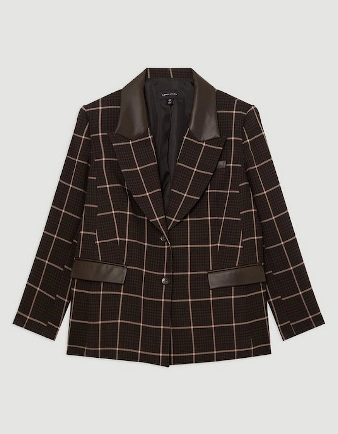 Plus Size Check Pu Mix Tailored Jacket