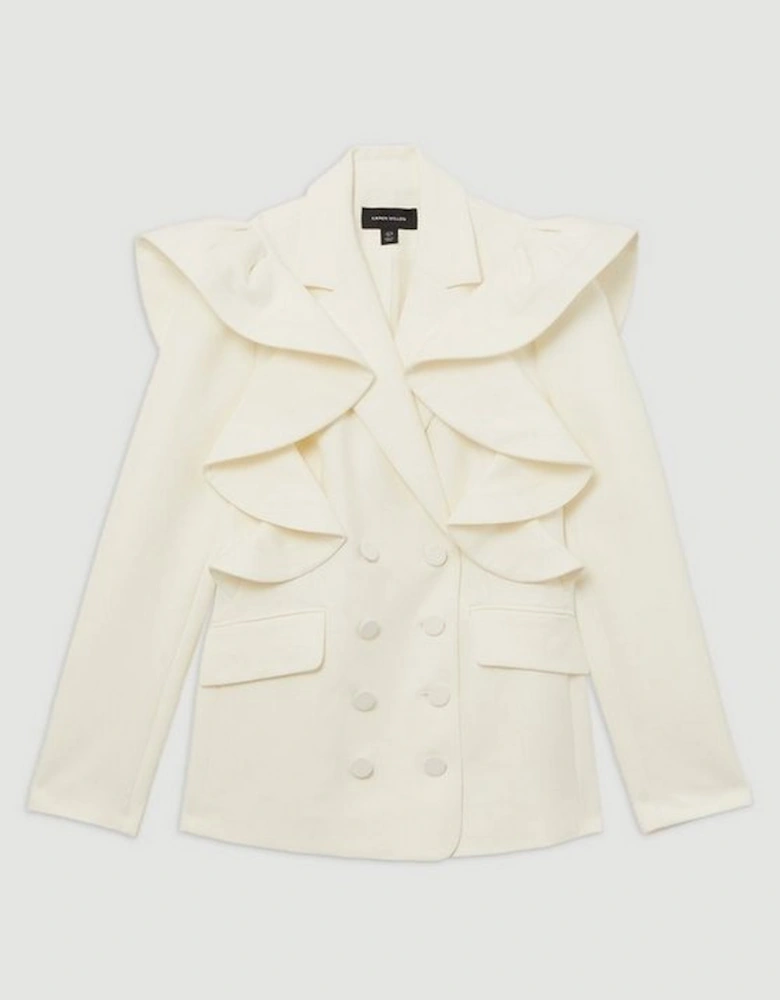 Tailored Drama Ruffle Double Breasted Blazer