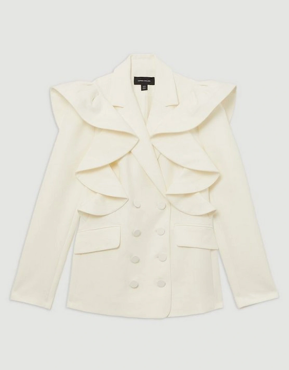 Tailored Drama Ruffle Double Breasted Blazer