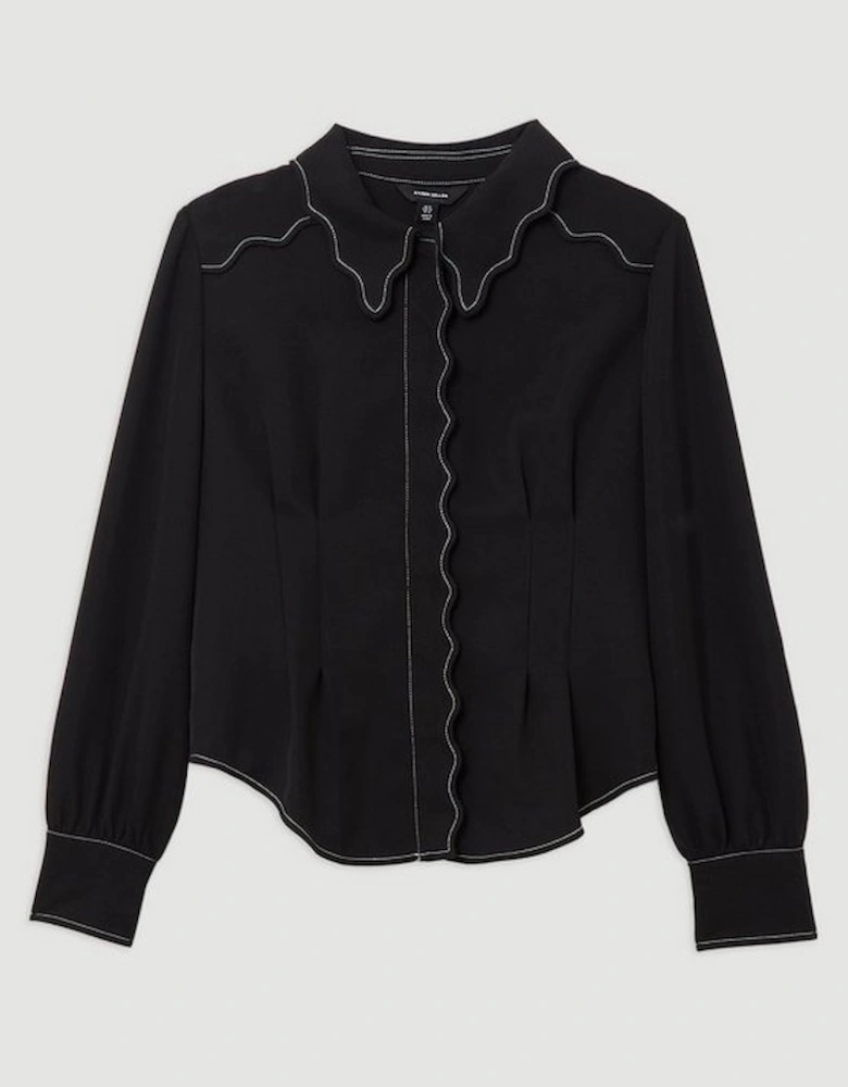 Plus Size Scallop Trim Woven Crepe Blouse