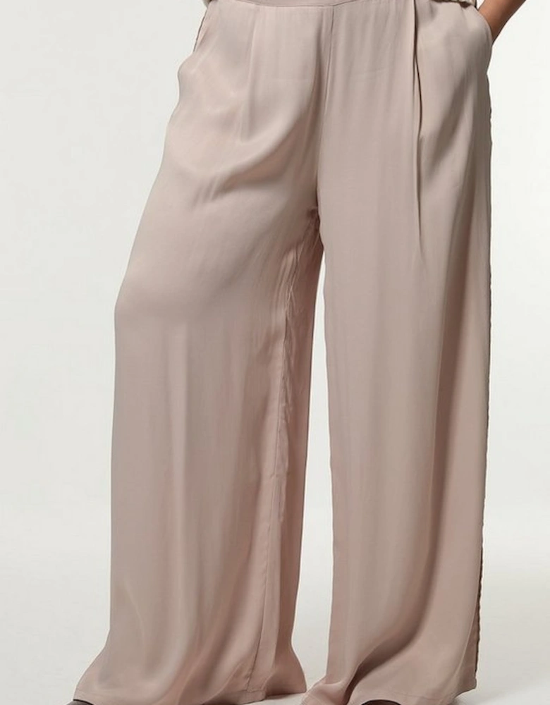 Plus Size Viscose Satin Wide Leg Woven Trouser