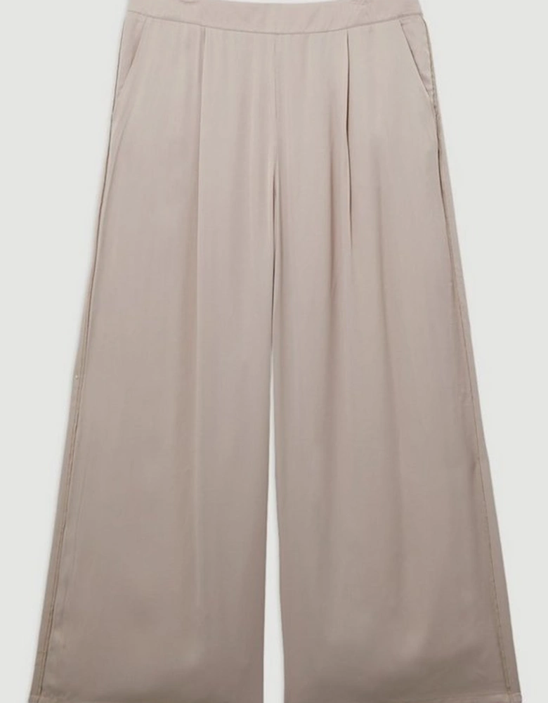 Plus Size Viscose Satin Wide Leg Woven Trouser