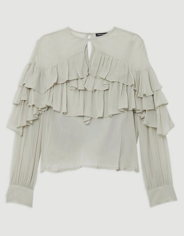 Drama Ruffle Viscose Georgette Woven Blouse