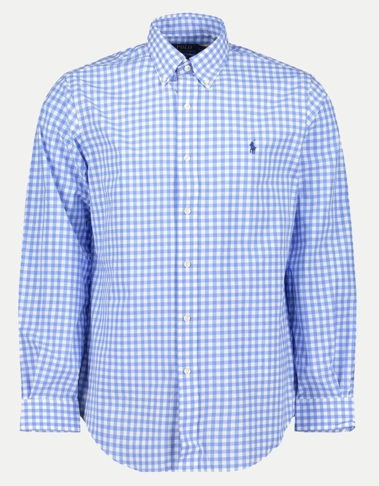 Mens Long Sleeved Button Down Check Shirt With Polo Pony