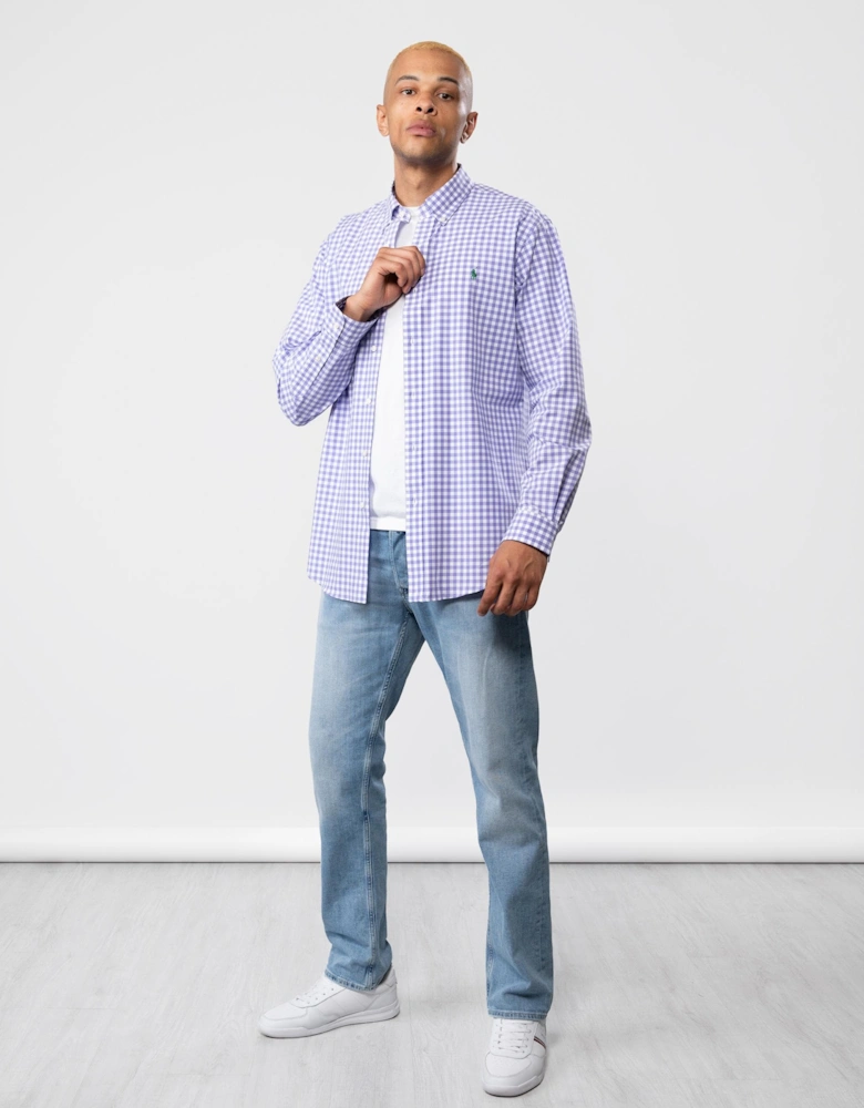 Mens Long Sleeved Button Down Check Shirt With Polo Pony