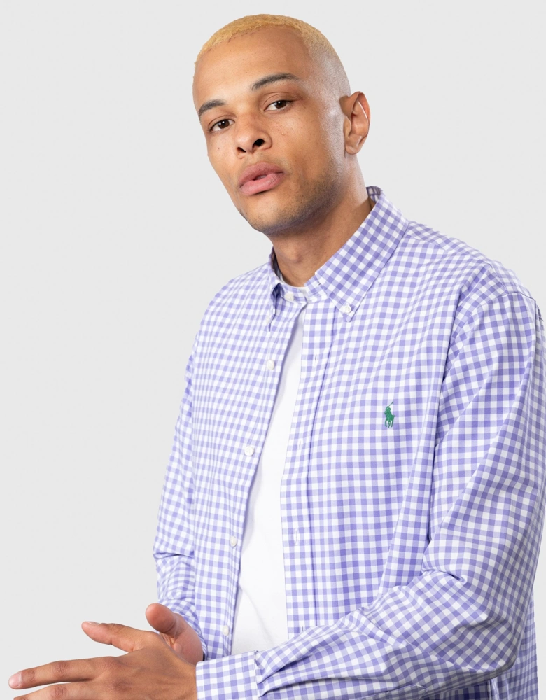 Mens Long Sleeved Button Down Check Shirt With Polo Pony