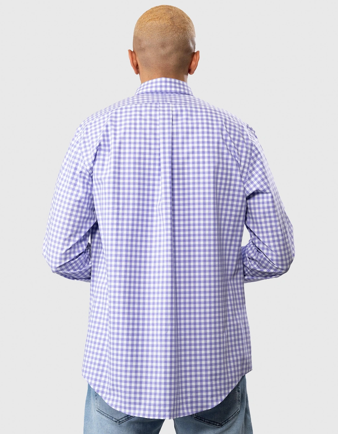 Mens Long Sleeved Button Down Check Shirt With Polo Pony