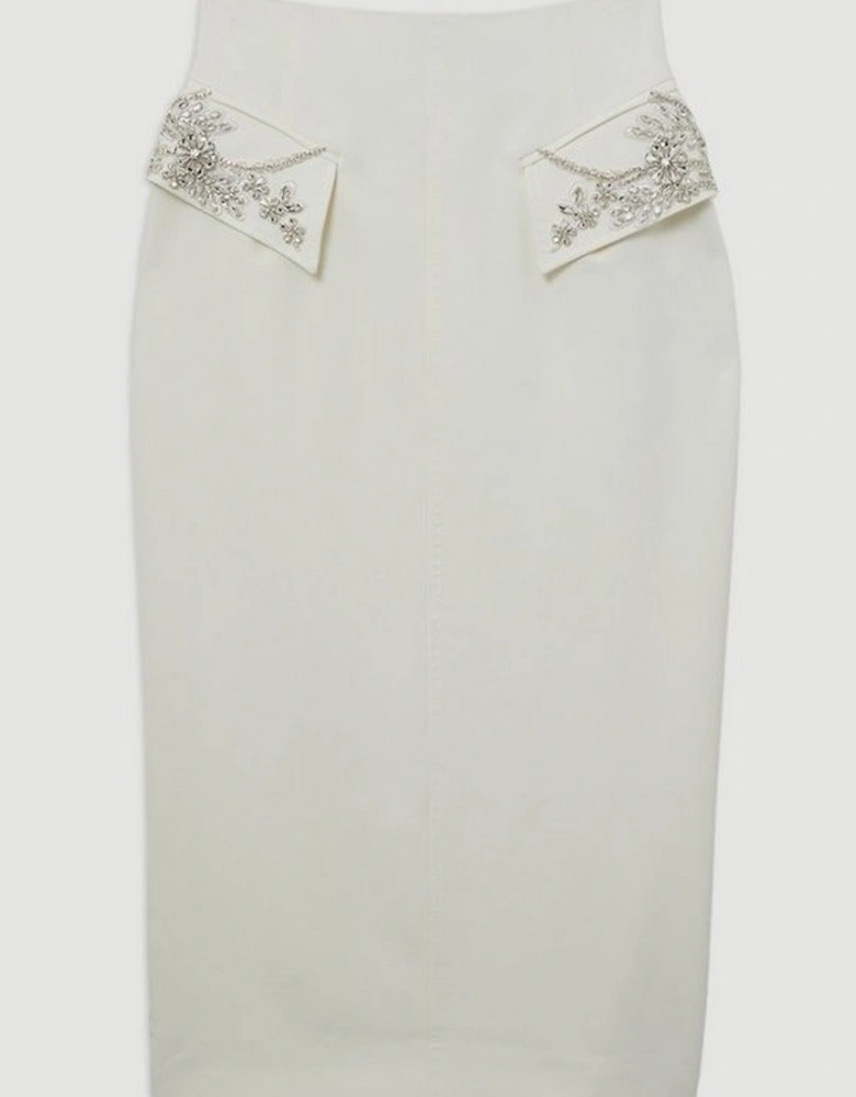 Embellished Tailored Pocket Detail Maxi Skirt