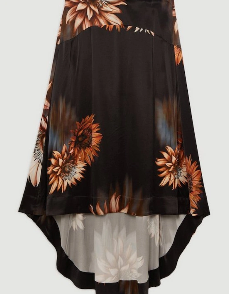 Plus Size Viscose Satin Printed Panelled Train Maxi Skirt