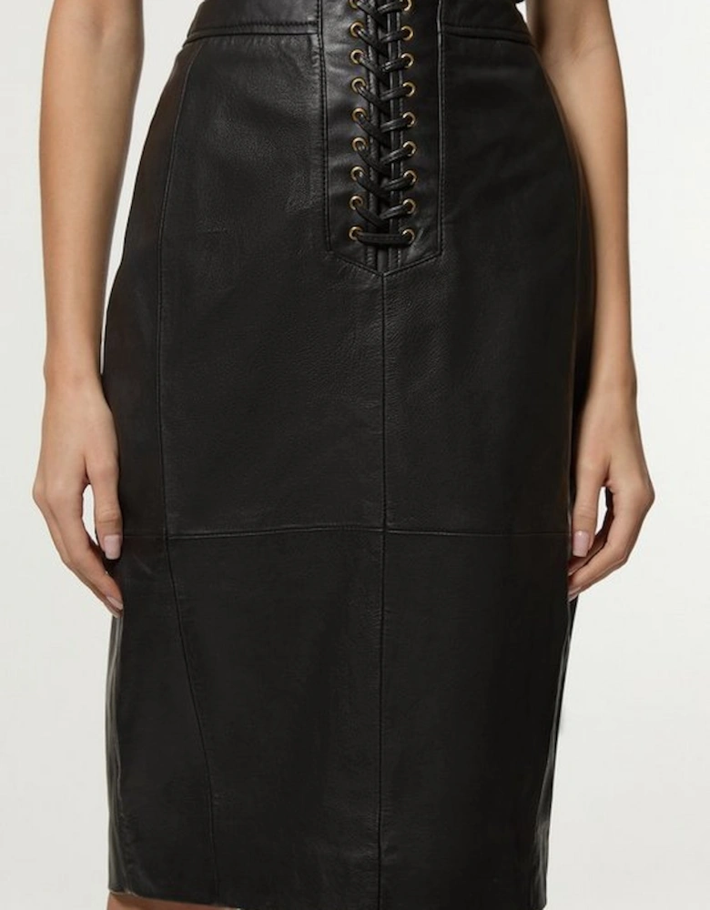 Leather Lace Up Pencil Skirt