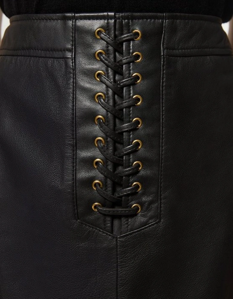 Leather Lace Up Pencil Skirt