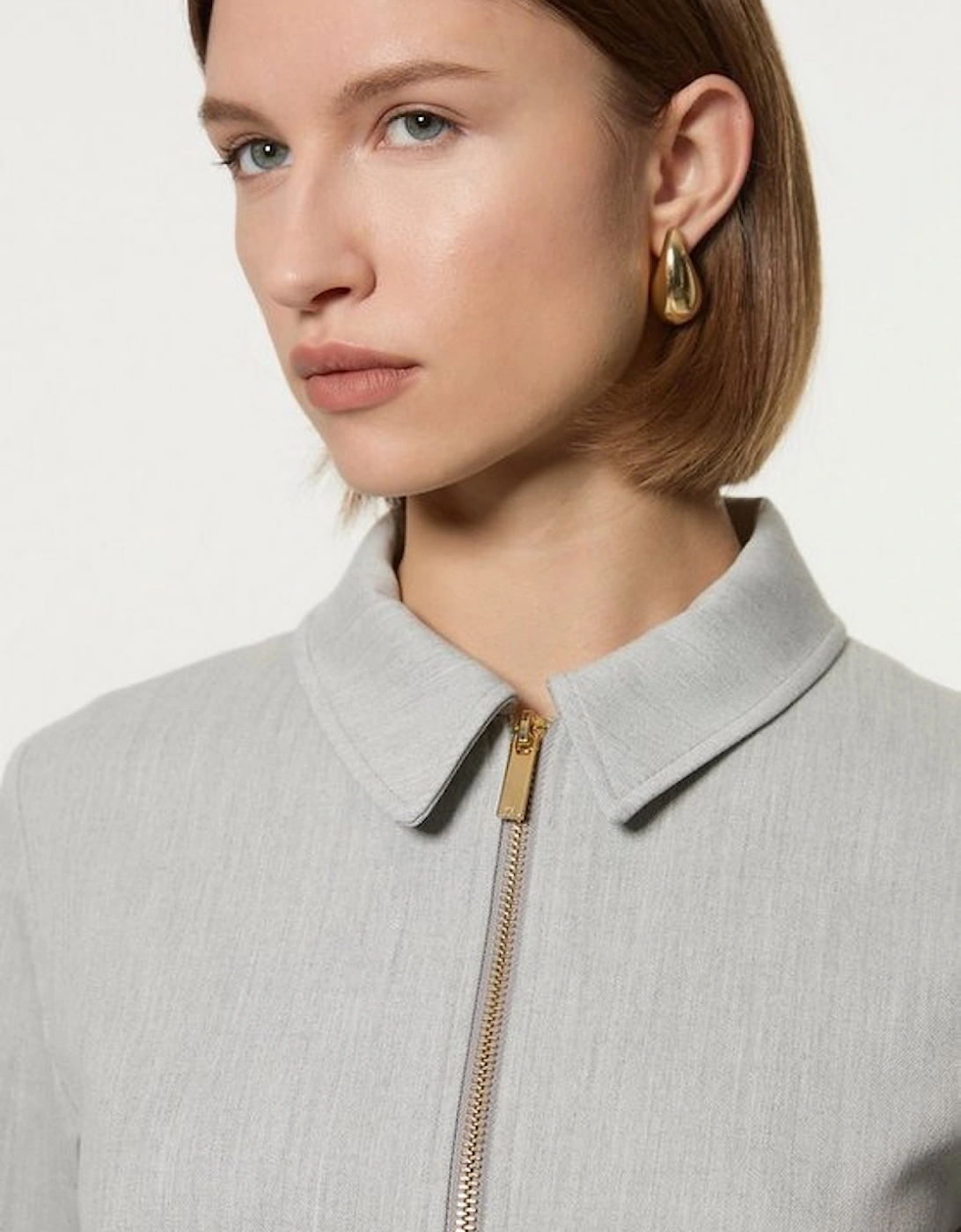 Petite Technical Crepe Tailored Metal Zip Detail Jacket