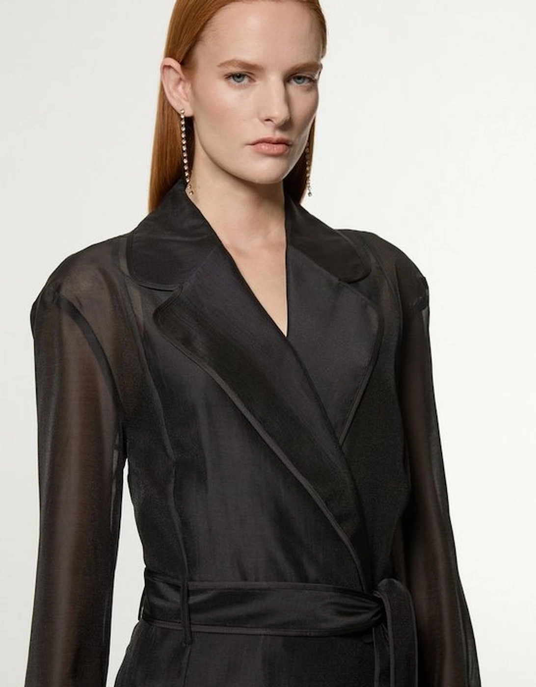 Petite Organza And Satin Mix Tailored Sheer Trench Coat