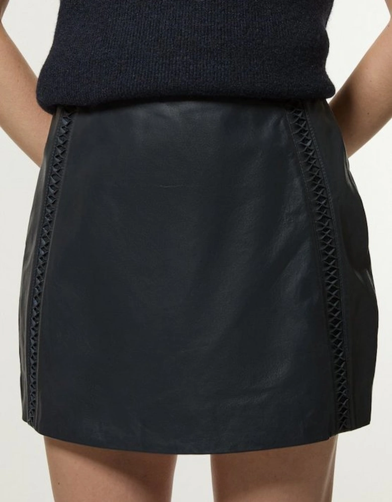 Leather Twist Detail A Line Mini Skirt