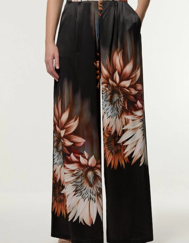 Viscose Satin Printed Wide Leg Woven Trouser