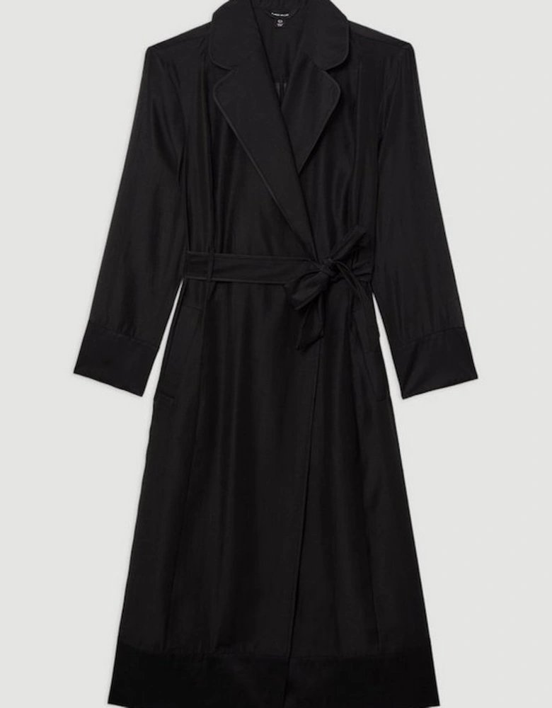 Organza And Satin Mix Tailored Sheer Trench Coat