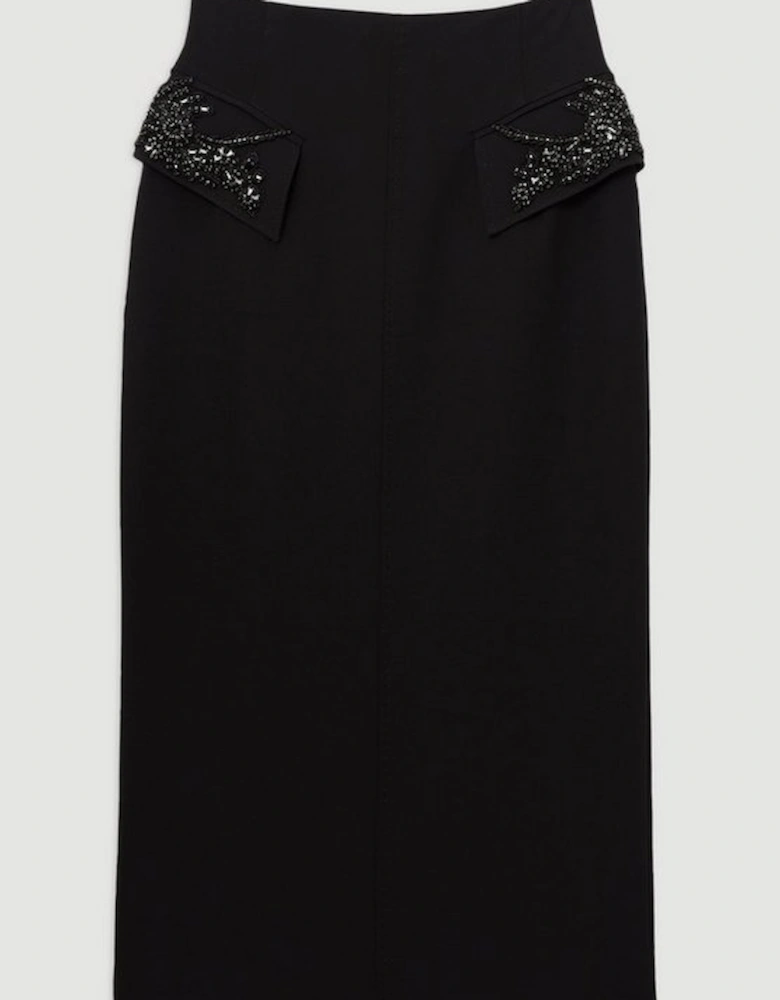 Embellished Tailored Pocket Detail Maxi Skirt