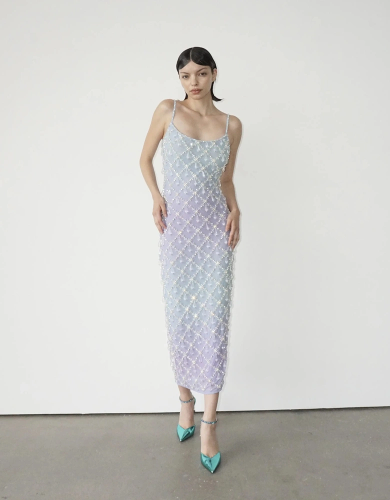 Calliope Luxury Crystal Blue Ombre Maxi Party Dress