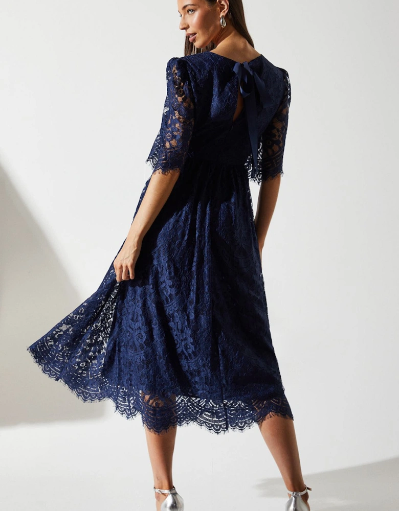 Lace Short Sleeve Midi Dress