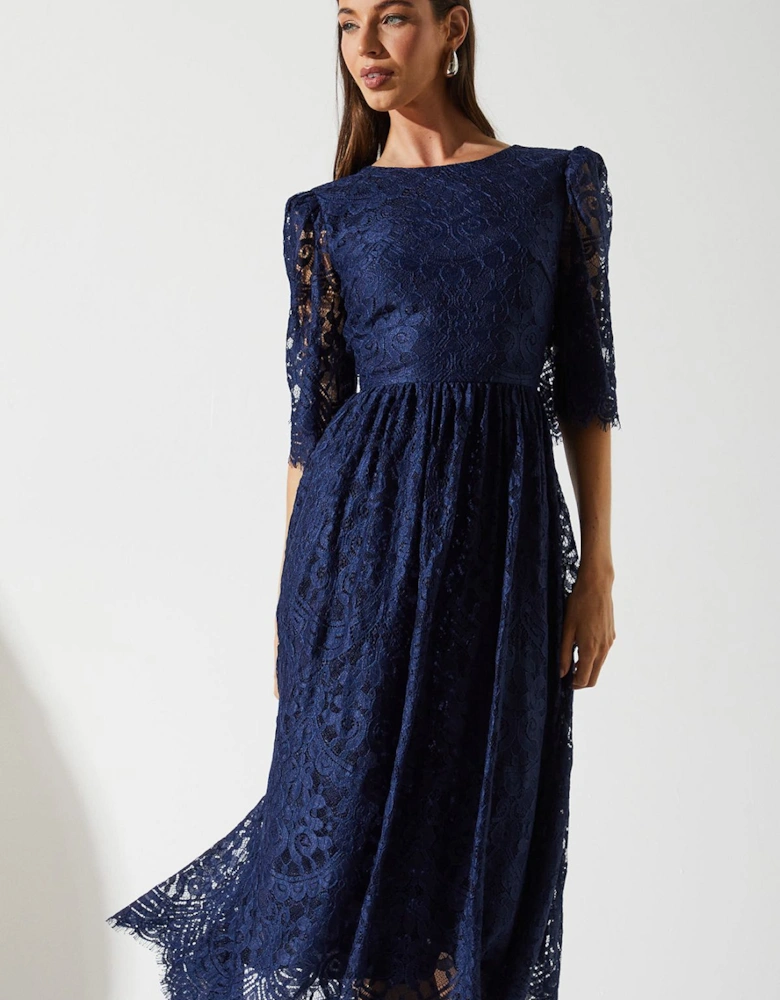 Lace Short Sleeve Midi Dress