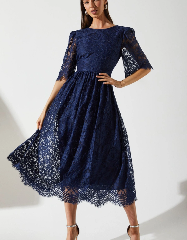 Lace Short Sleeve Midi Dress