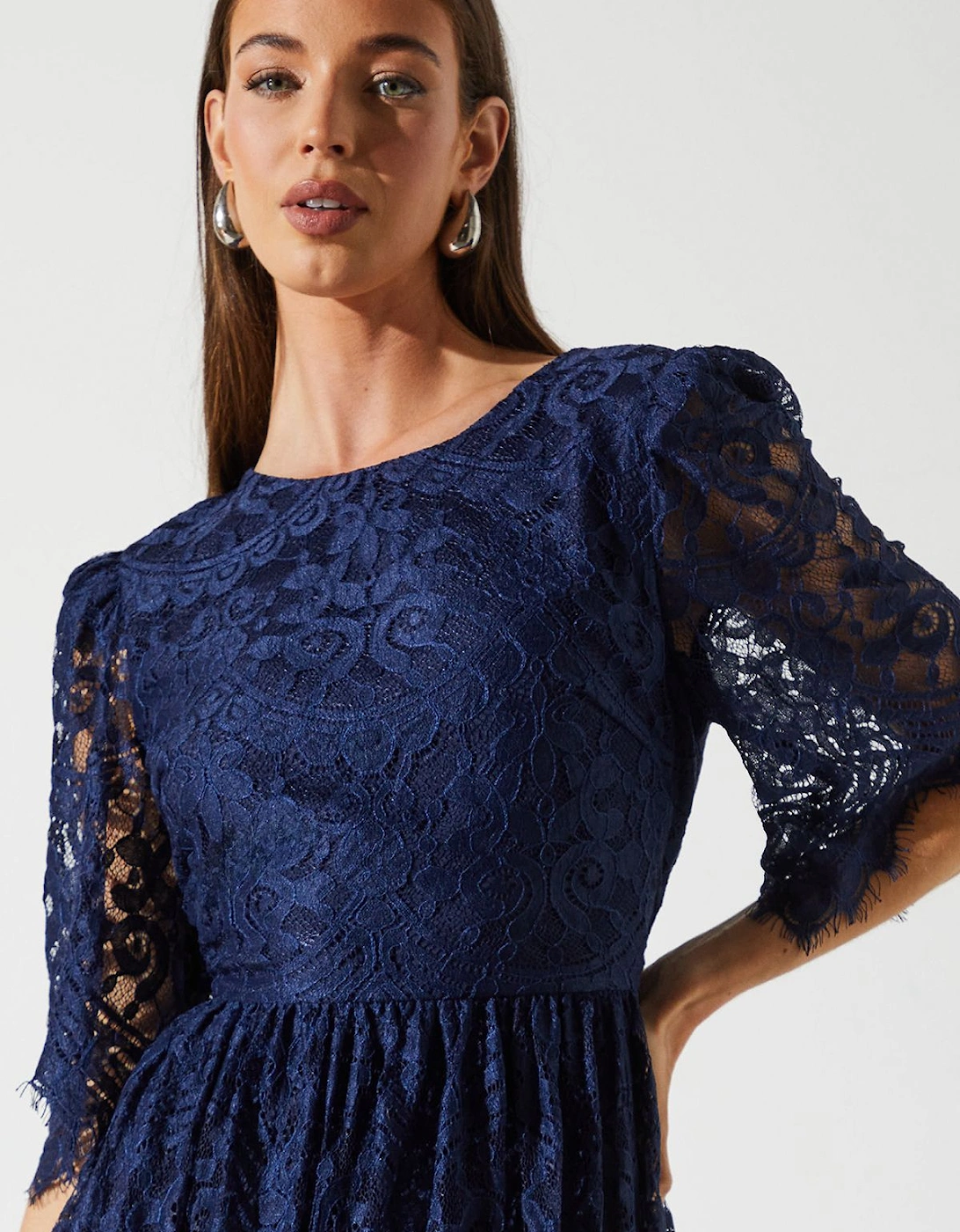 Lace Short Sleeve Midi Dress