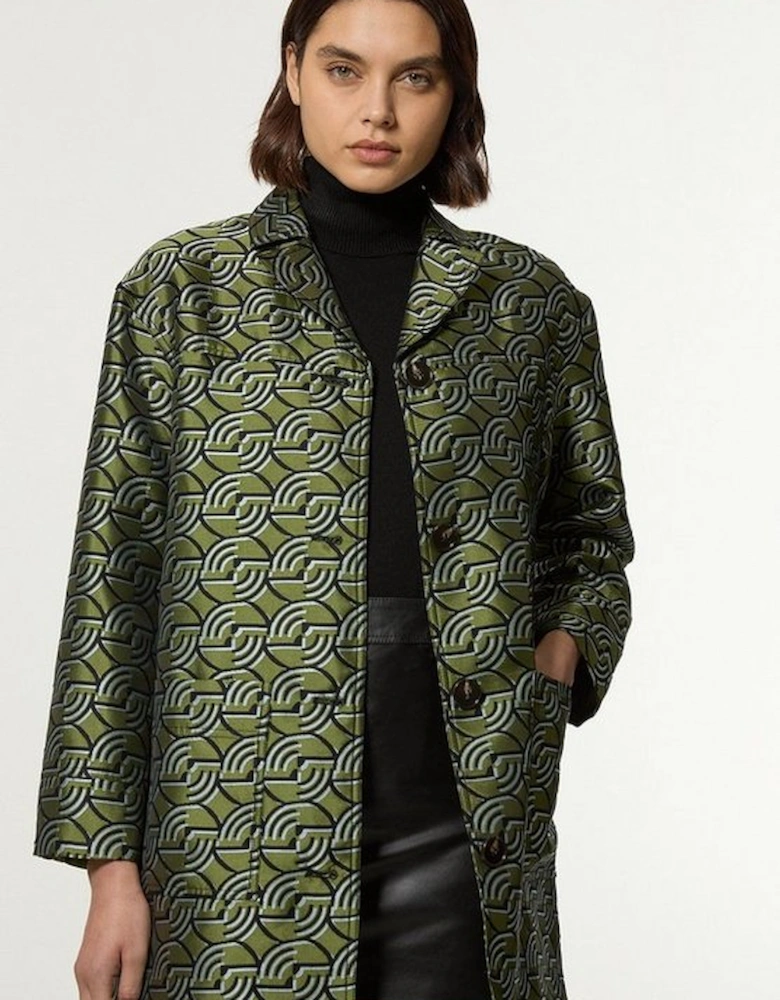 Geometric Jacquard Twill Tailored Jacket