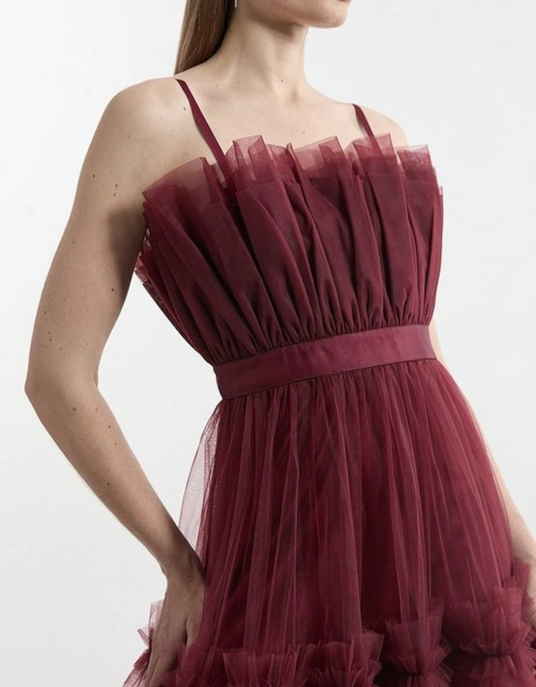 Tulle Bandeau Tiered Midi Dress