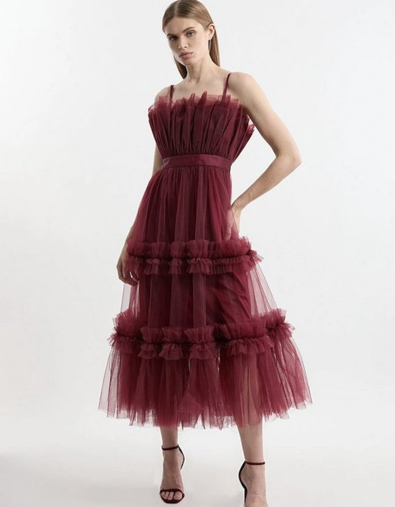 Tulle Bandeau Tiered Midi Dress