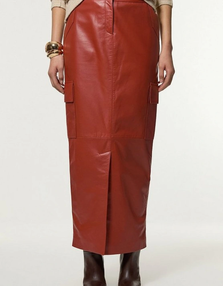 Leather Cargo Pocket Maxi Tailored Skirt