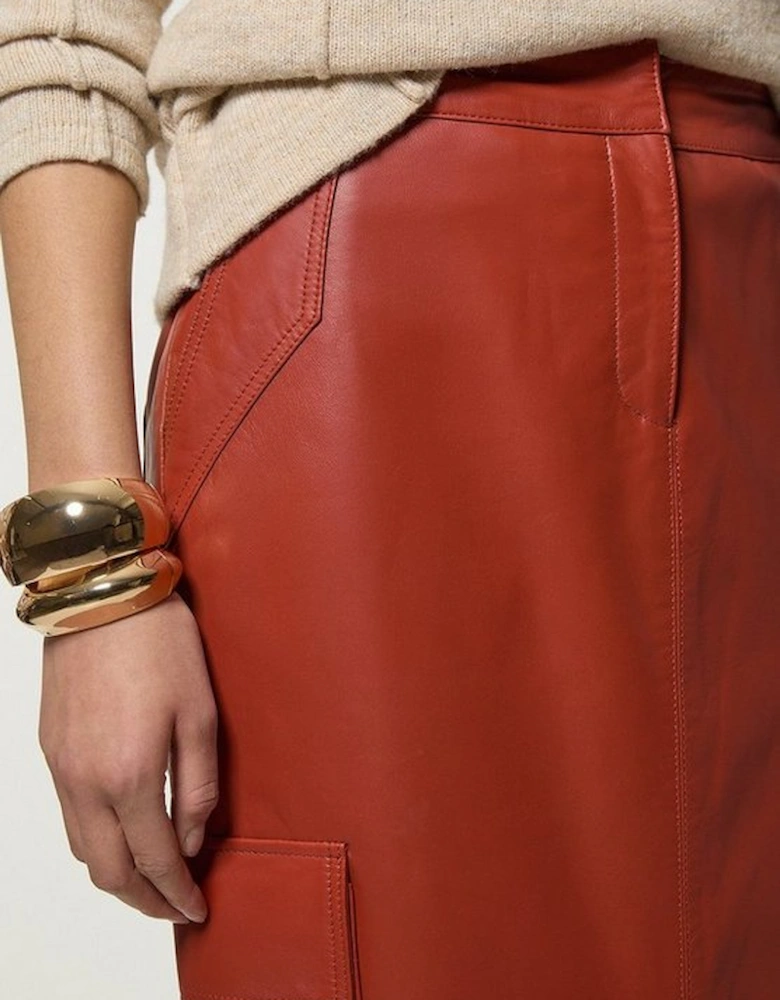 Leather Cargo Pocket Maxi Tailored Skirt