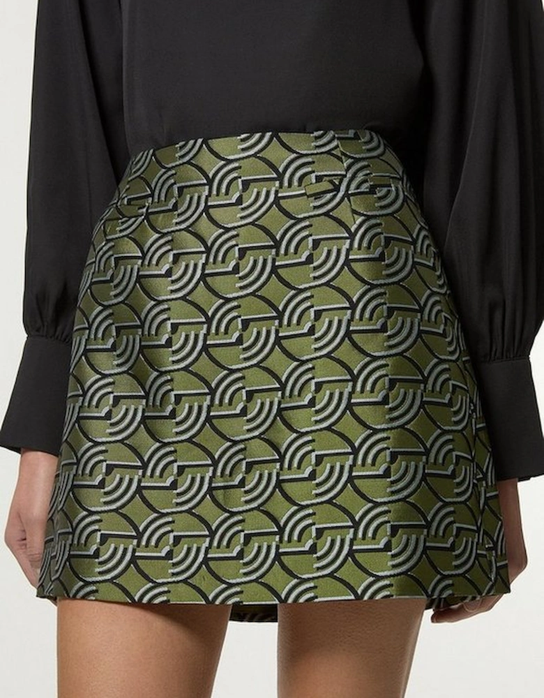 Geometric Jacquard Twill Tailored Mini Skirt