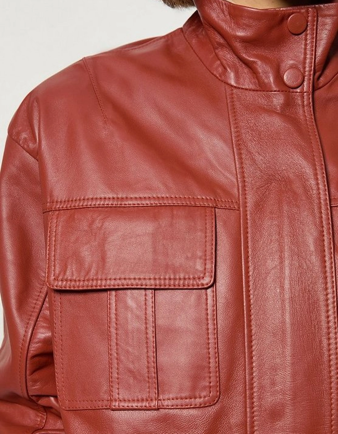 Leather Cargo Pocket Bomber Jacket