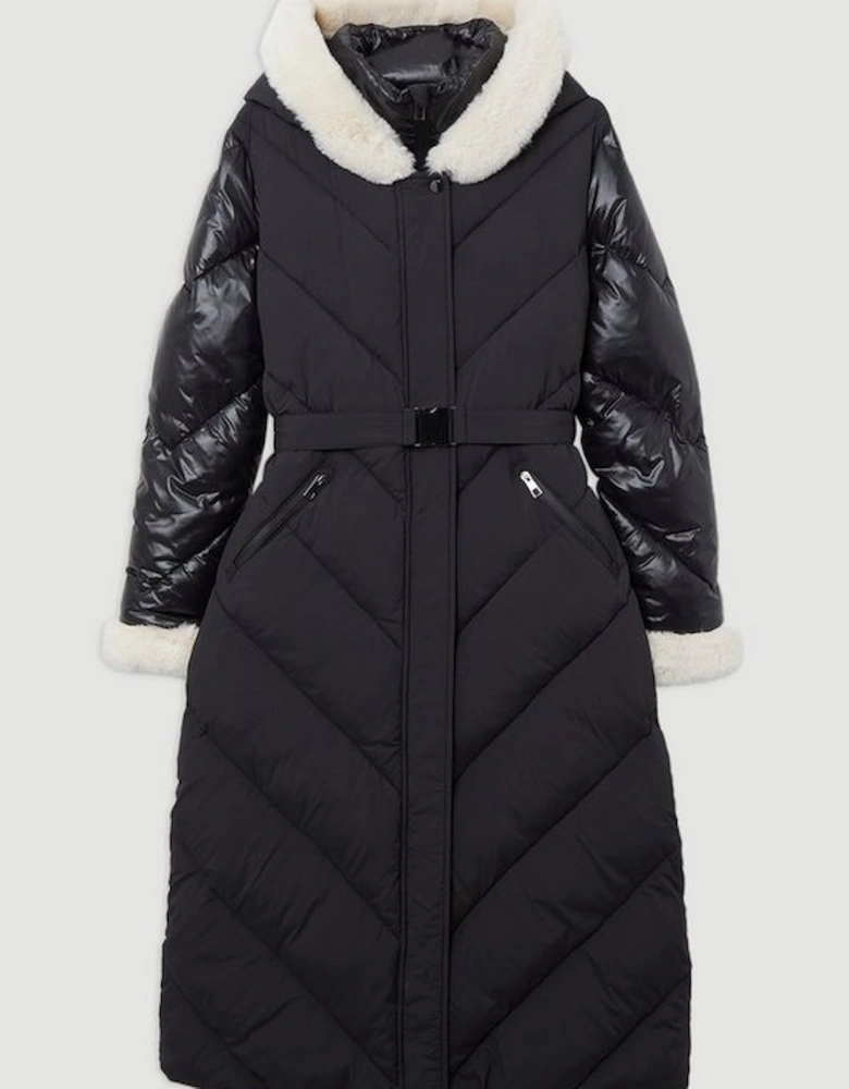 Quilted Hooded Longline Belted Coat