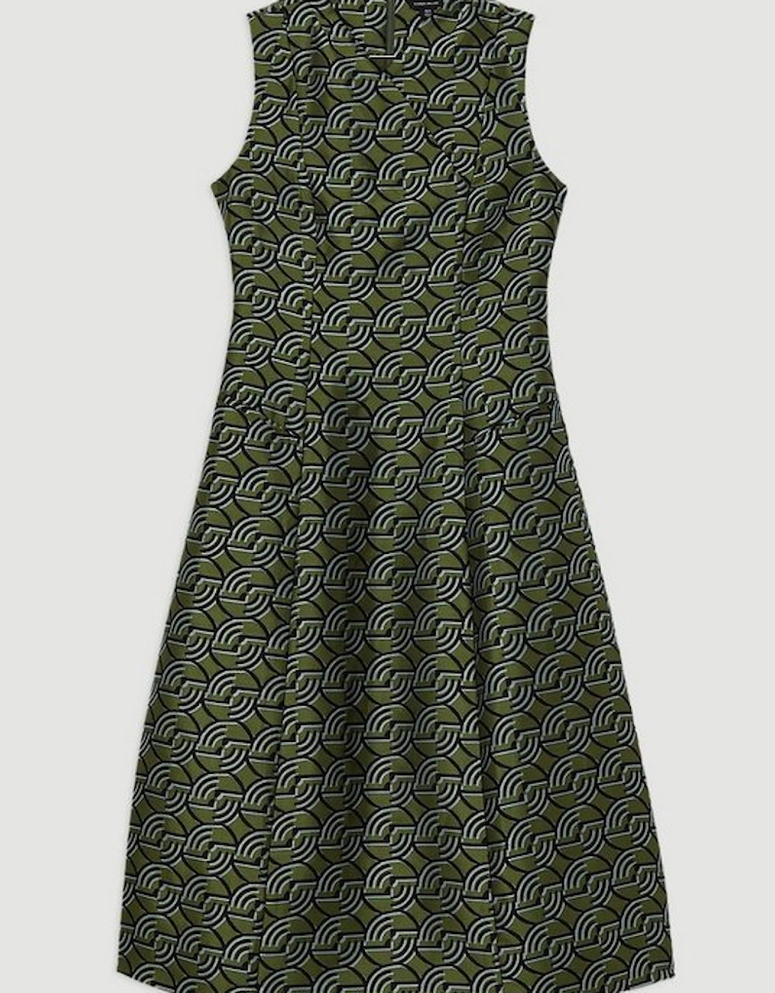 Geo Jacquard Twill Tailored Full Skirted Midi Dress