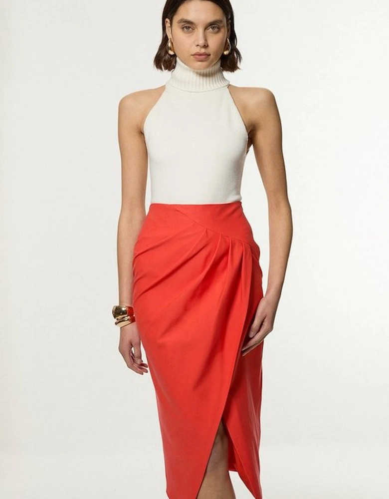 Tailored Pleat Thigh High Split Midaxi Skirt