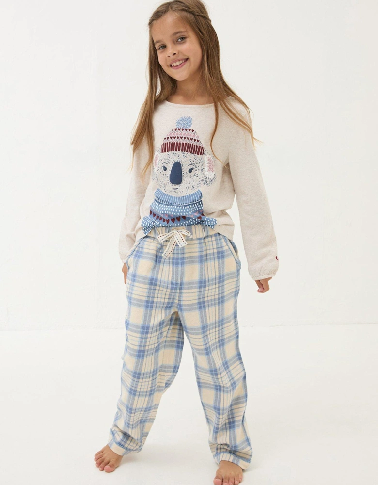 Girls Koala Check Pyjama Set - Light Blue