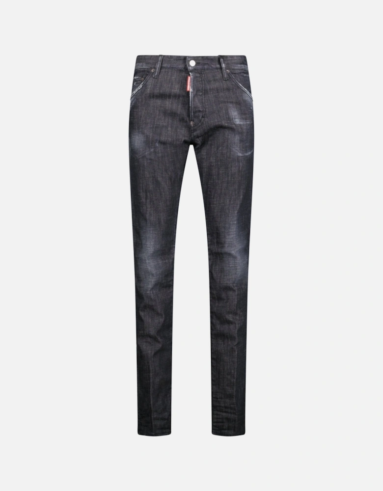 'Cool Guy' Felt Logo Slim Fit Jeans Black