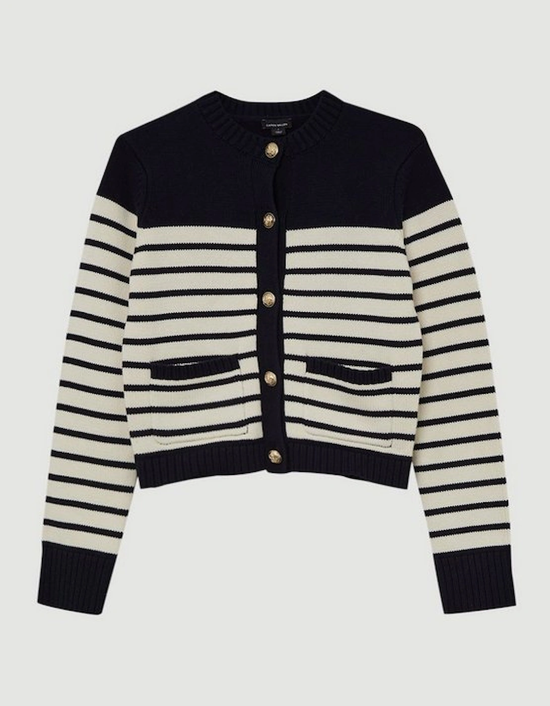 Cotton Cropped Knit Boxy Striped Cardigan