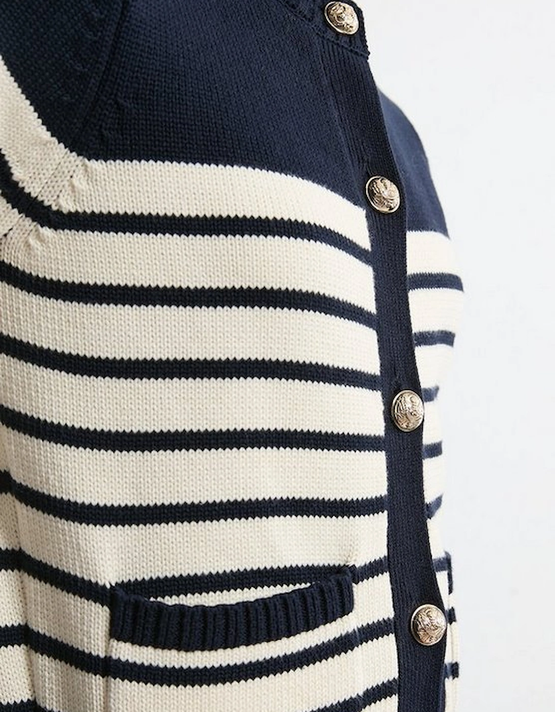 Cotton Cropped Knit Boxy Striped Cardigan