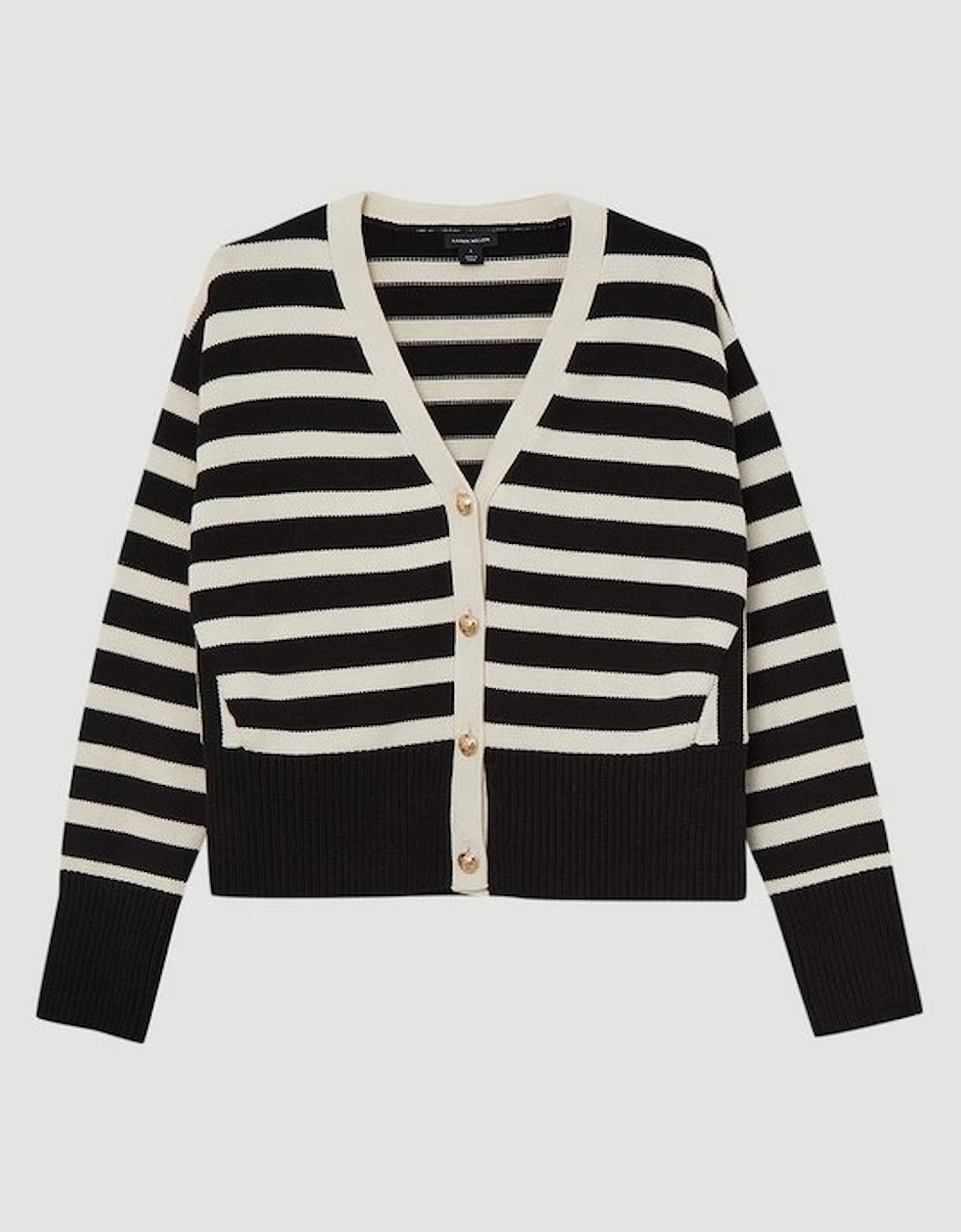 Cotton V Neck Knit Boxy Striped Cardigan