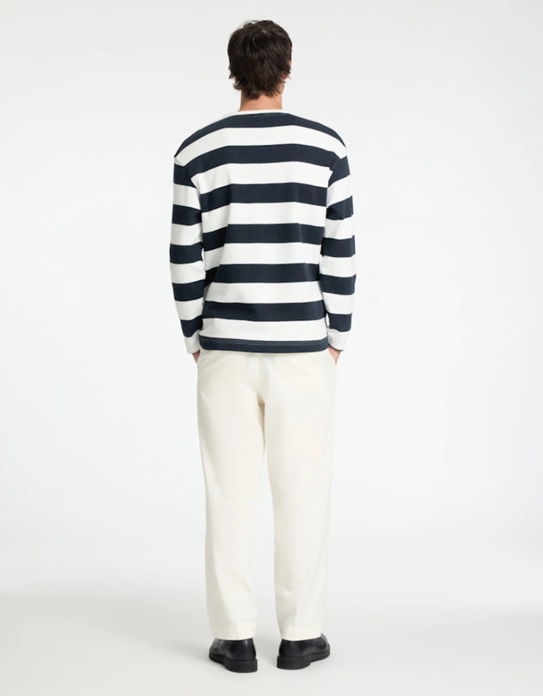 Homme Wade Long Sleeve O-Neck Tee Egret with Sky Captain Stripes