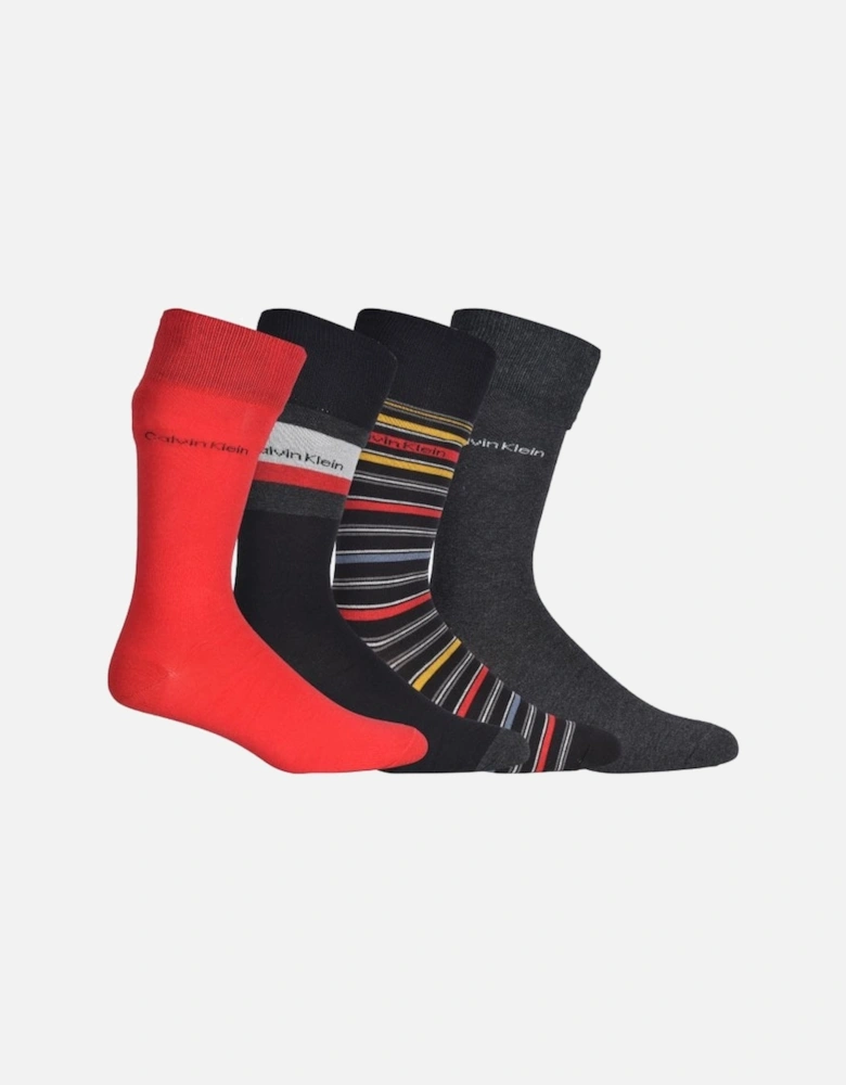 4-Pack Stripes & Solids Socks Gift Tin, Black/Red