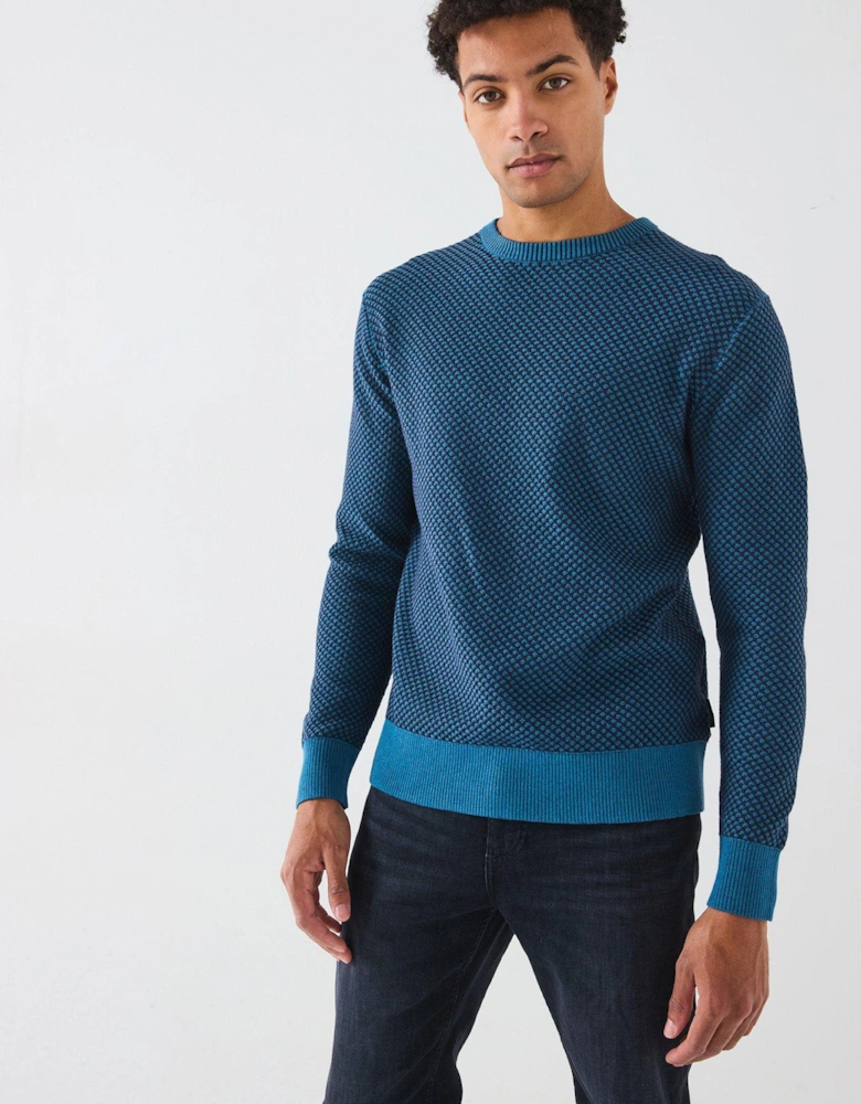 Two Tone Honeycomb Knitted Jumper - Dark Blue