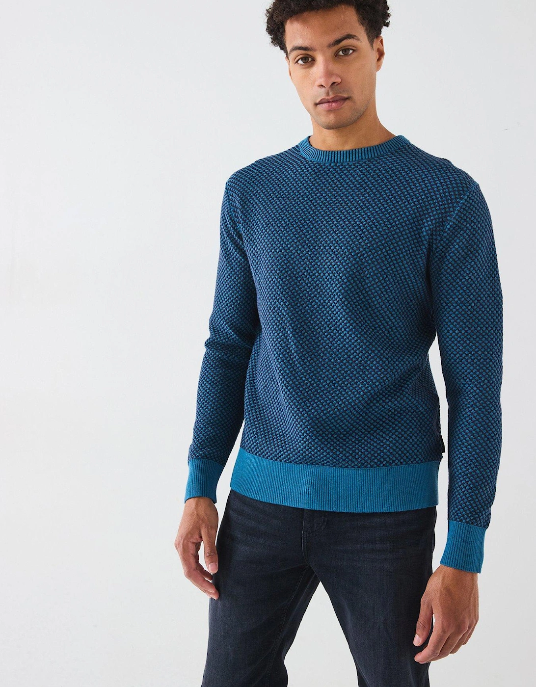 Two Tone Honeycomb Knitted Jumper - Dark Blue, 7 of 6