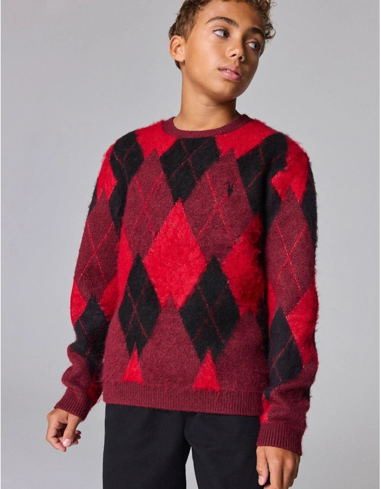 All Saints Boys Argyle Jumper - Red