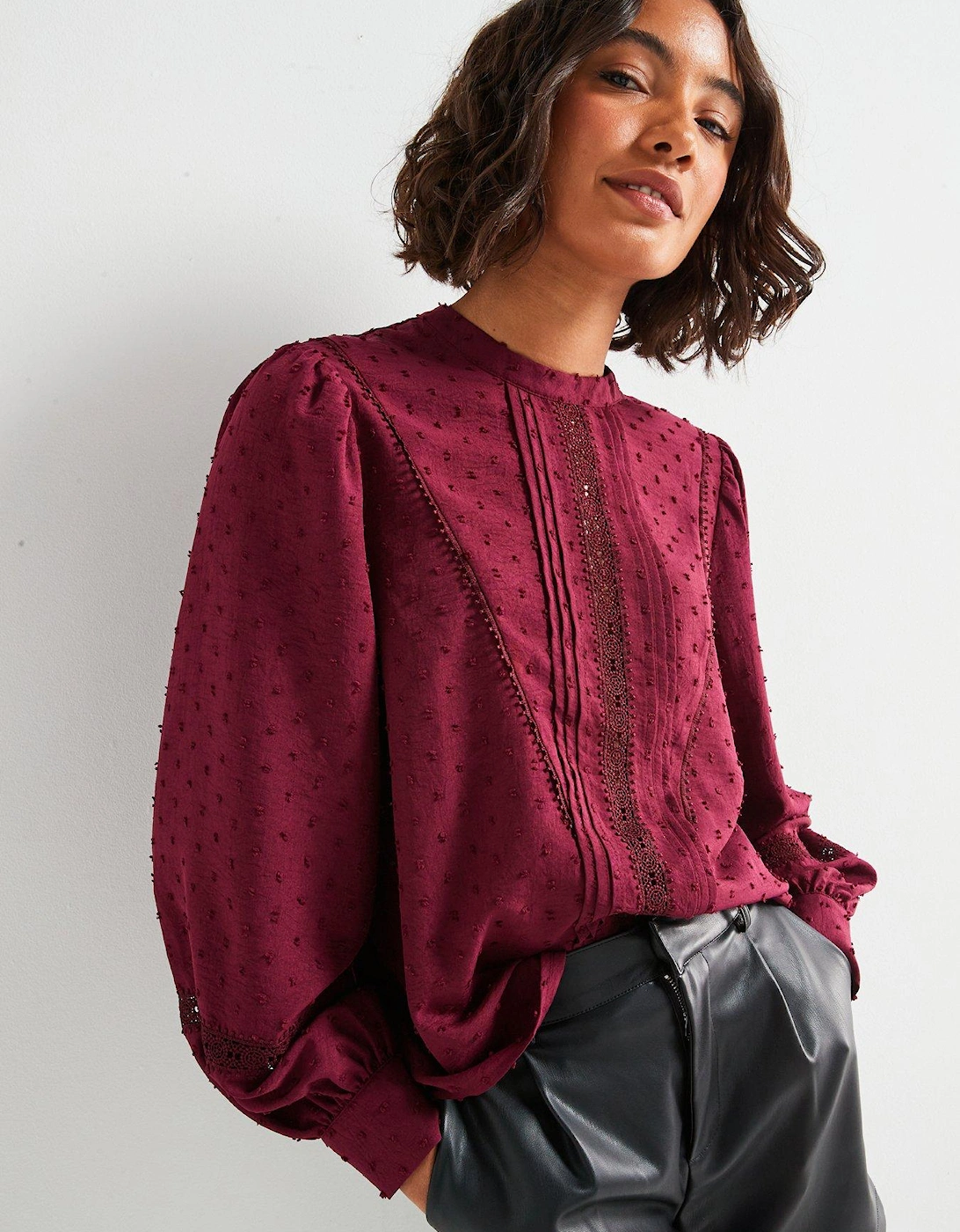 Dobby Lace High Neck Blouse - Maroon, 5 of 4